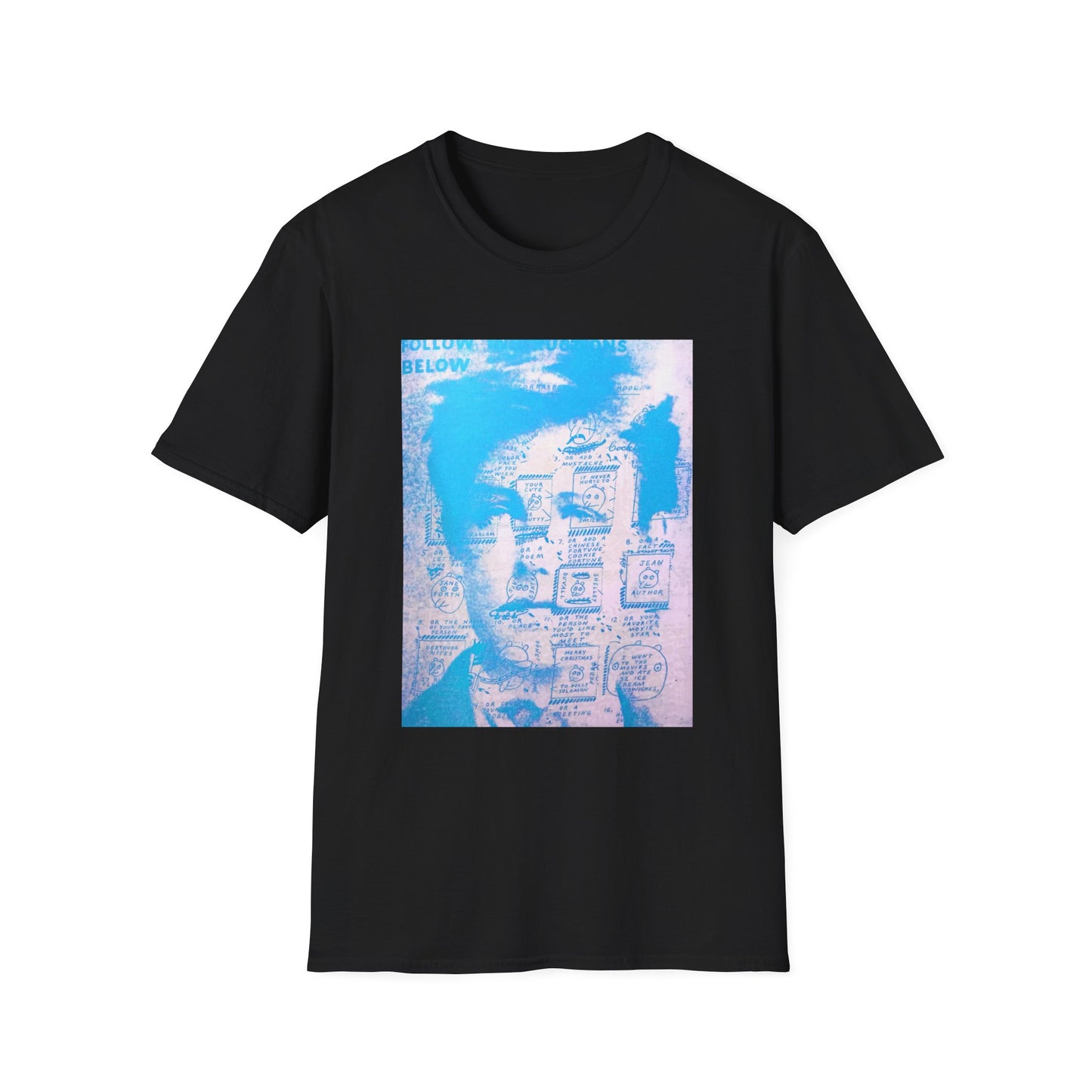 ray johnson arthur rimbaud art in light blue tshirt