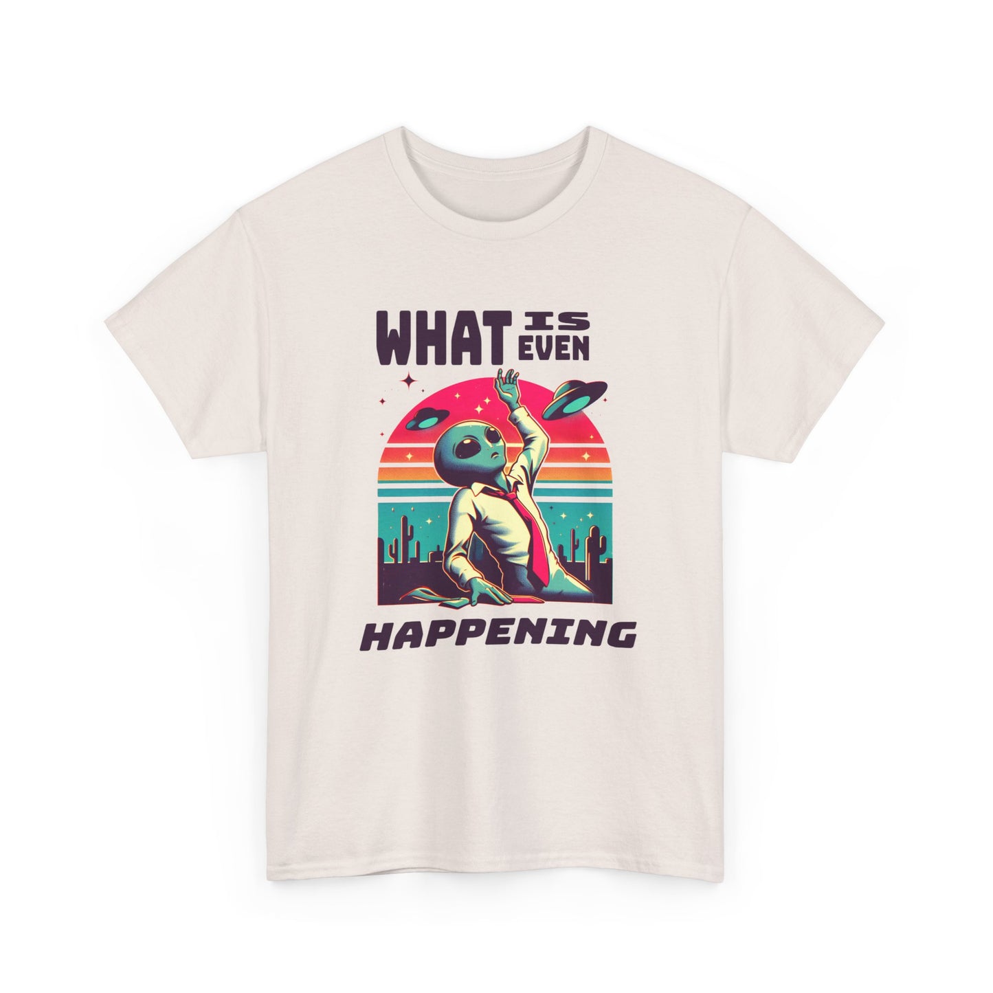 what is even happening floating businessman alien tshirt