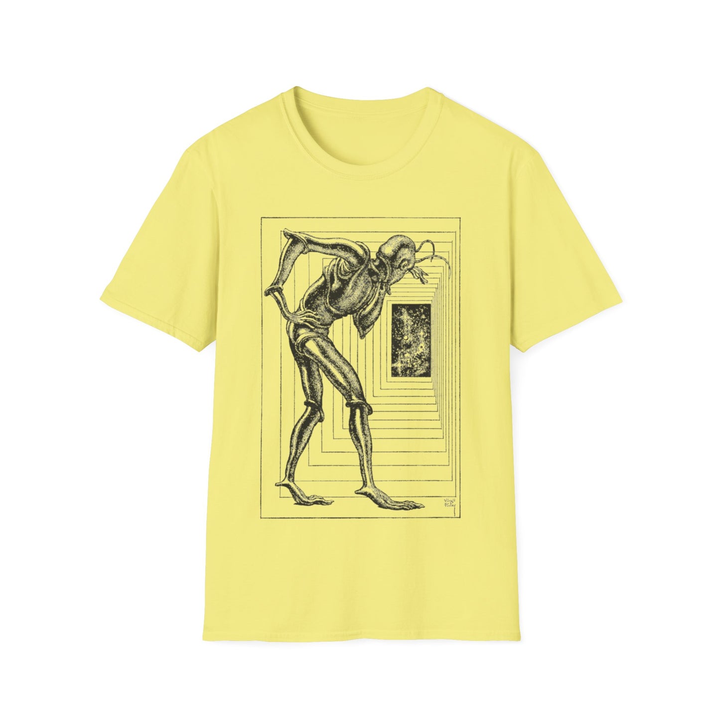 virgil finlay illustration alien looking through a doorway tshirt