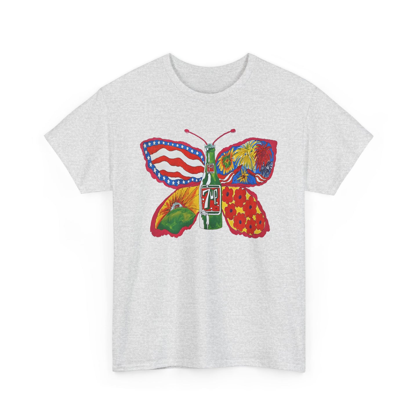1971 psychedelic ad for 7 up butterfly and bottle reproduction custom edit tshirt