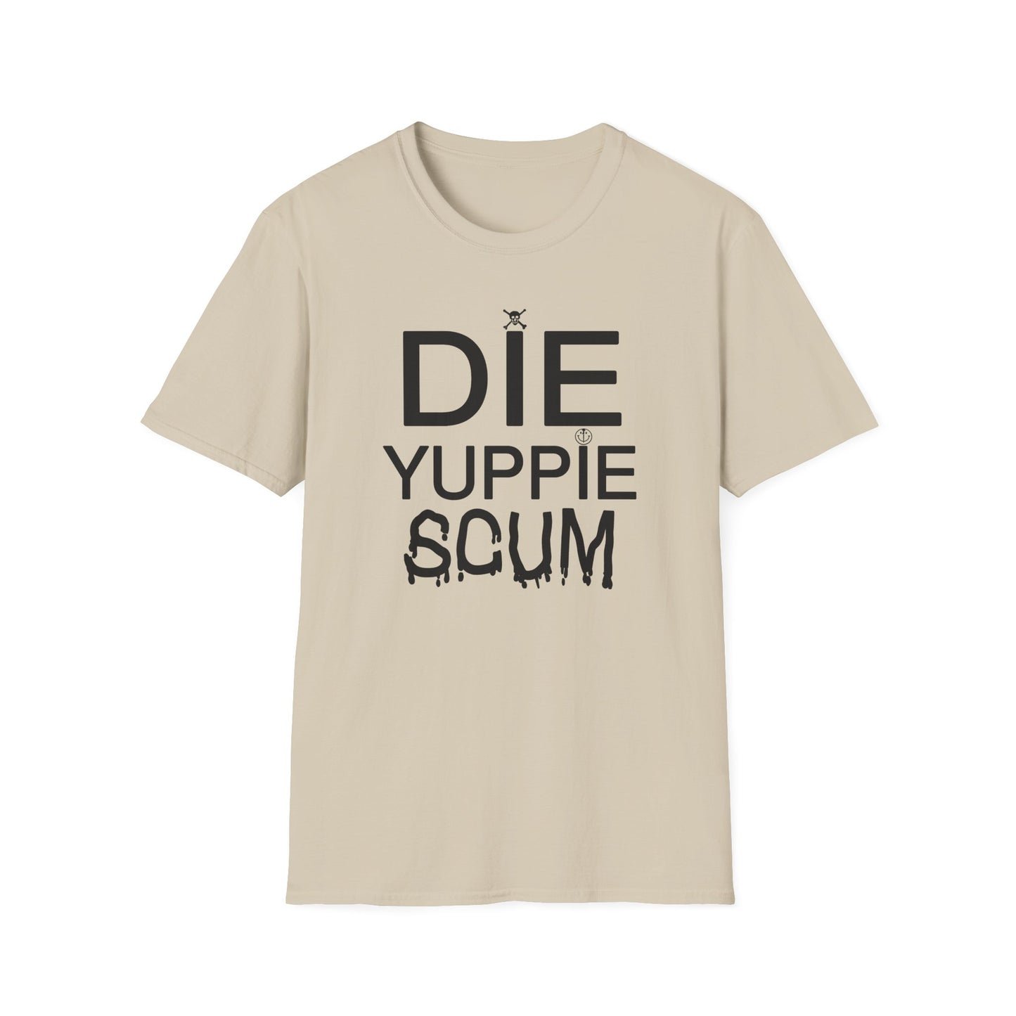 1980s new york inspired anti gentrification message die yuppie scum! tshirt