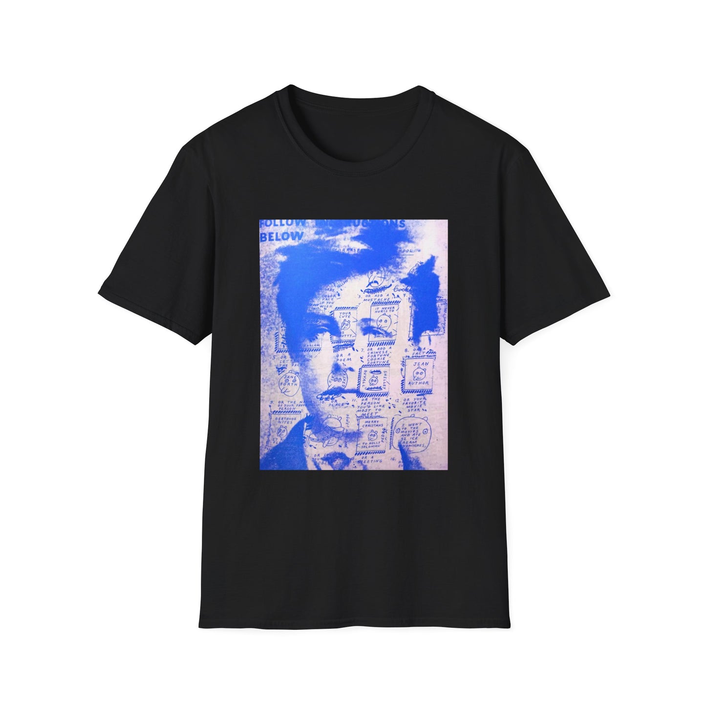 ray johnson arthur rimbaud art in blue tshirt