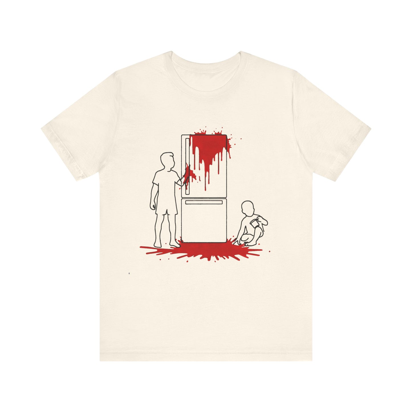 weird kitchen scene with blood on a fridge tshirt