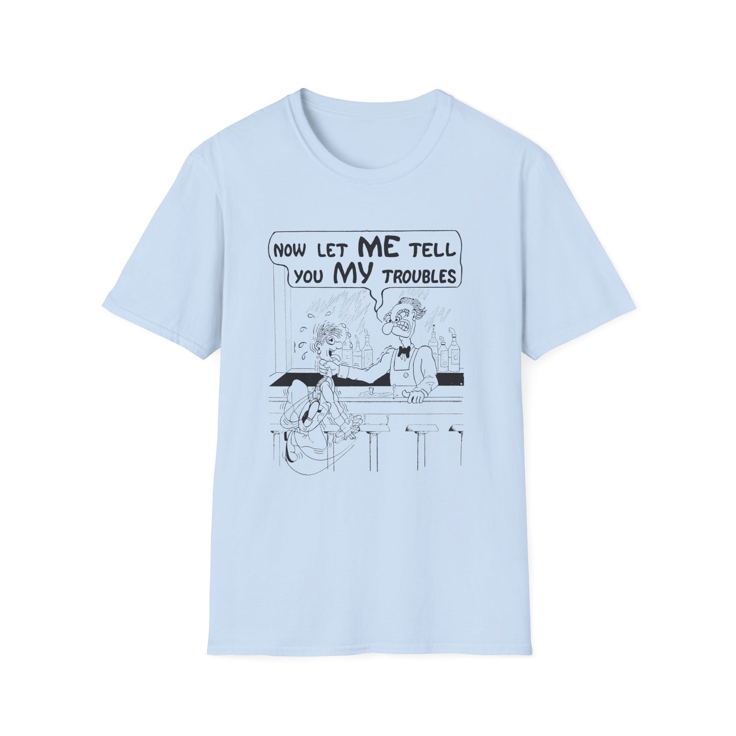 vintage postcard comic now let me tell you my troubles bartender tshirt