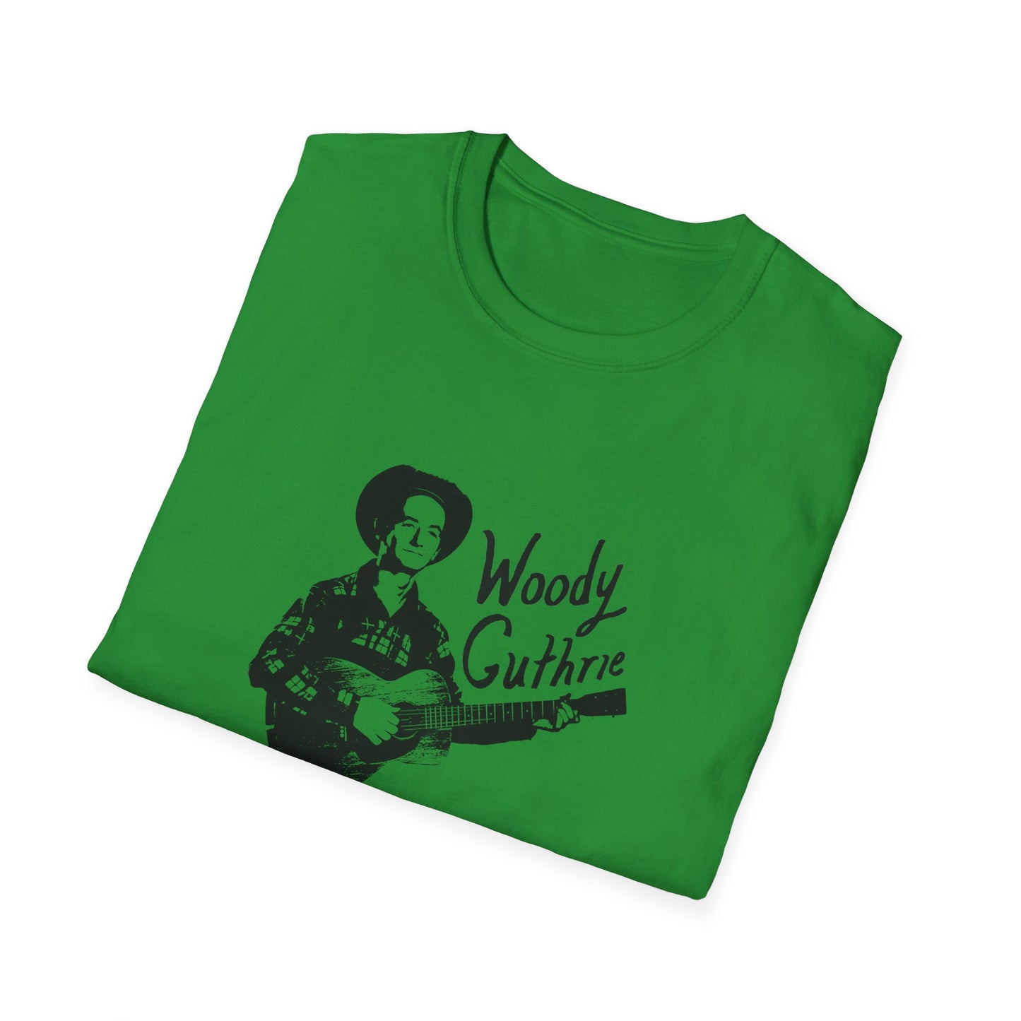 woody guthrie playing his guitar fan art tshirt