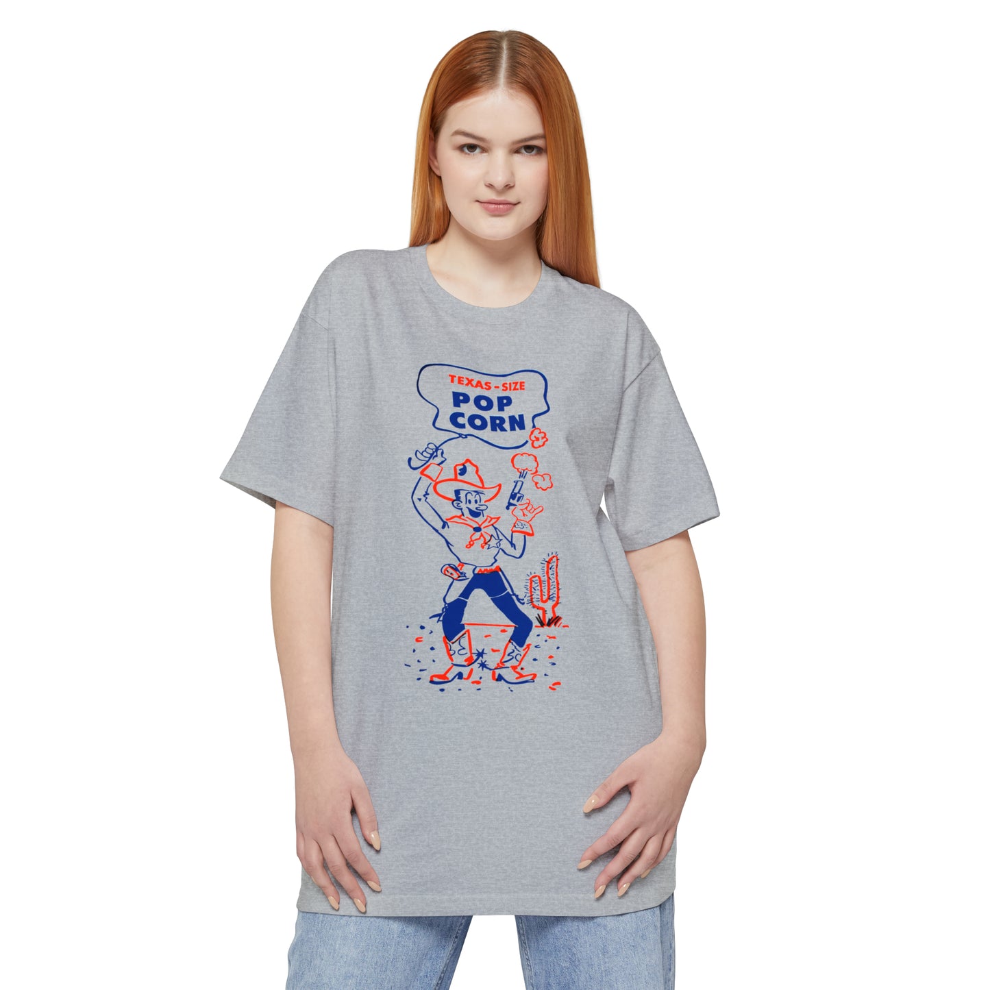oversized vintage texas size popcorn bag logo unisex tall beefy tshirt