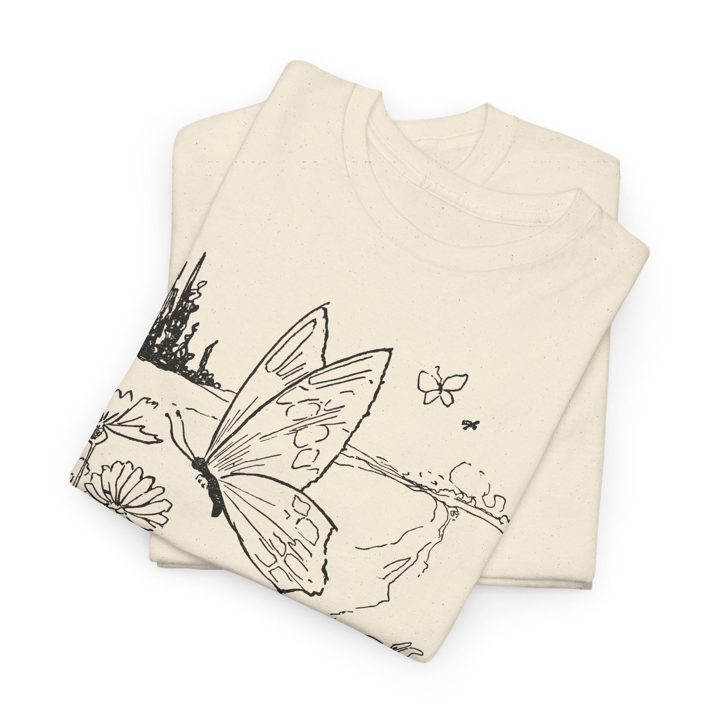vintage butterfly and flower illustration reproduction tshirt