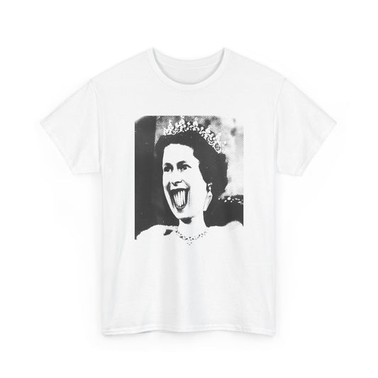 1950s queen elizabeth 2 weegee distortion photo stretched graphic white tshirt