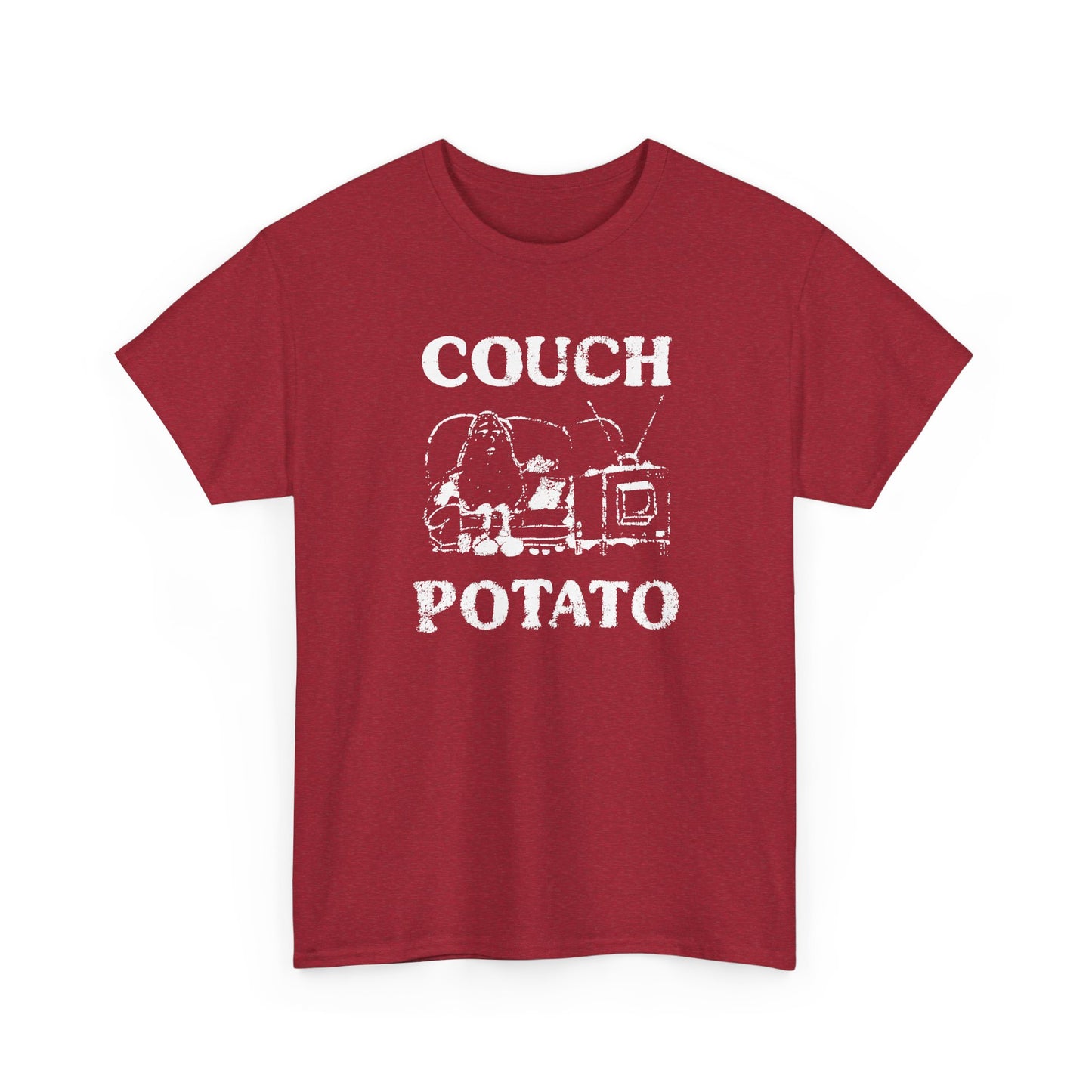 vintage couch potato reproduction in white graphic tshirt