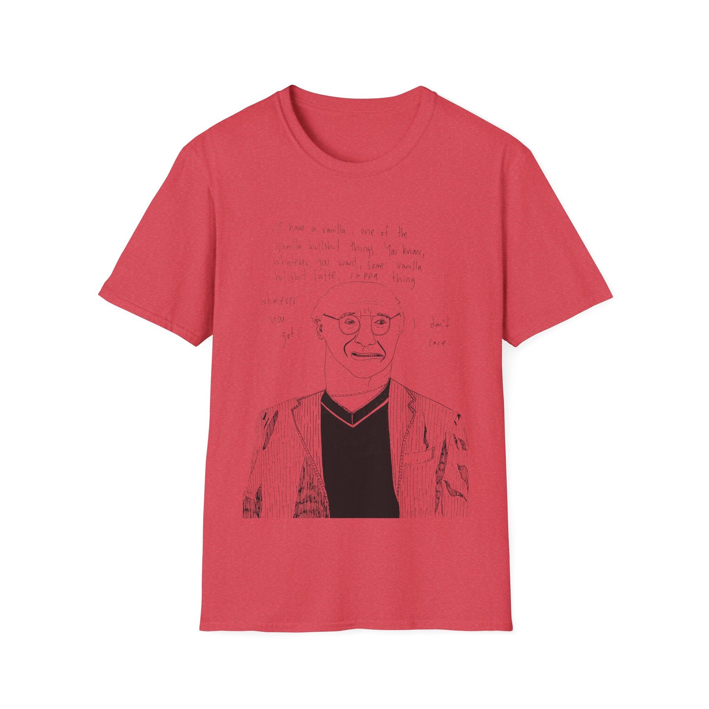 original drawing larry david ordering a vanilla latte bullshit thing on a tshirt