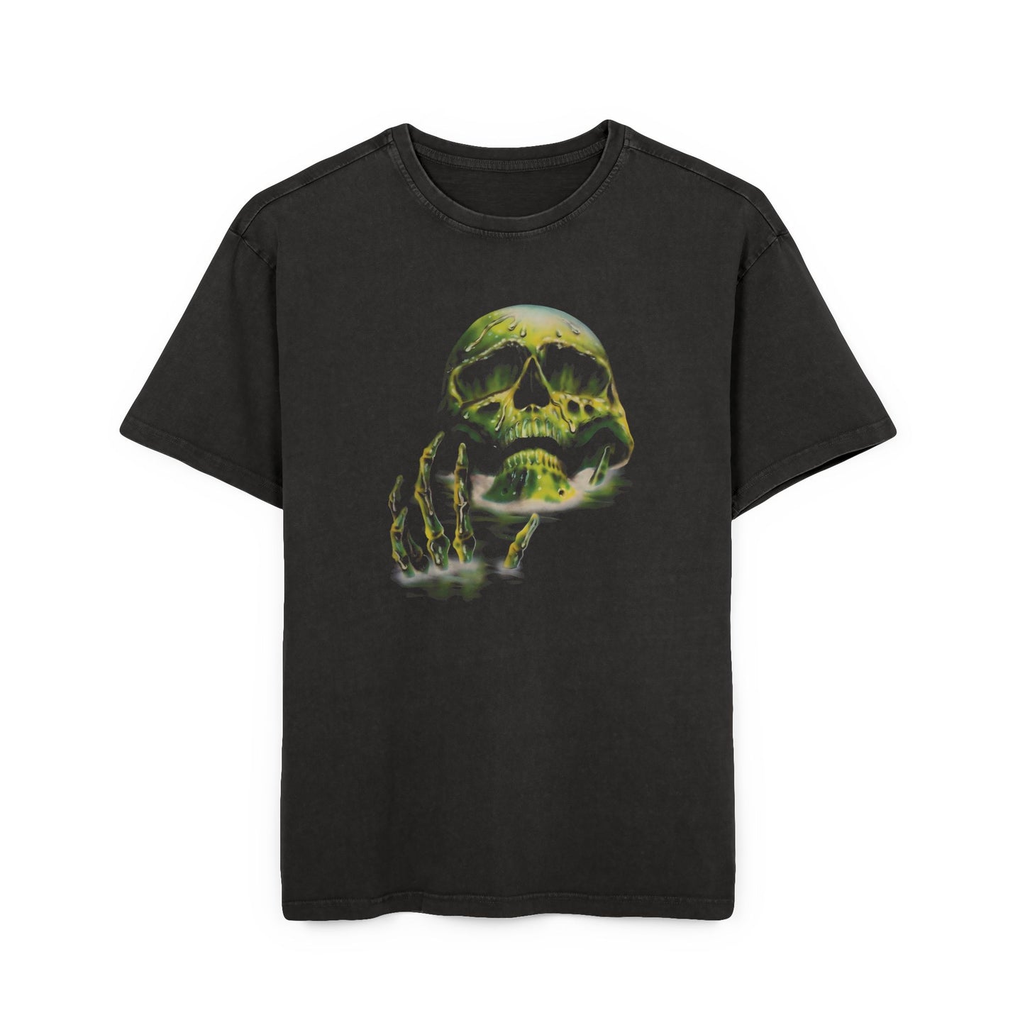 melting green skull vintage design acid washed oversize tshirt