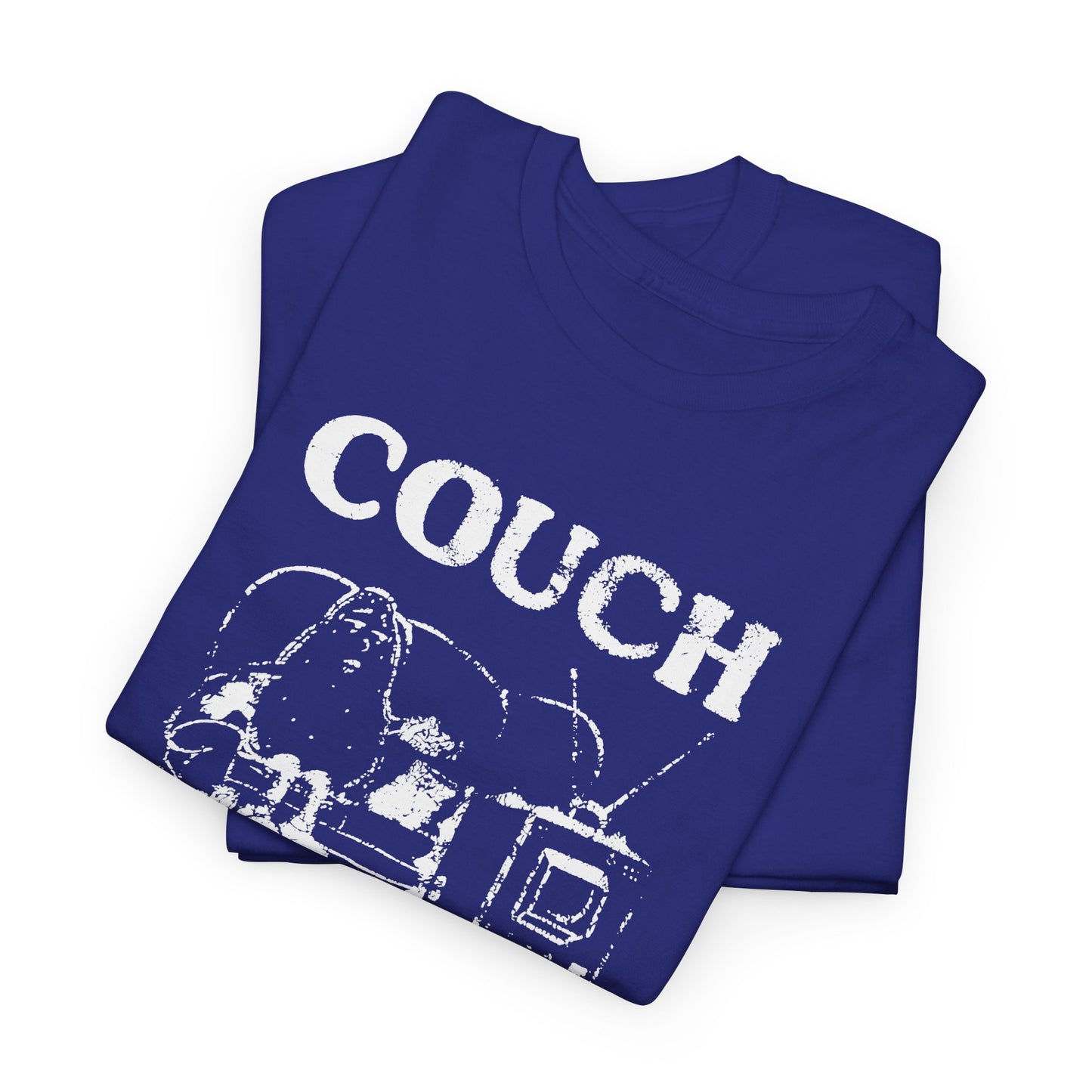 vintage couch potato reproduction in white graphic tshirt