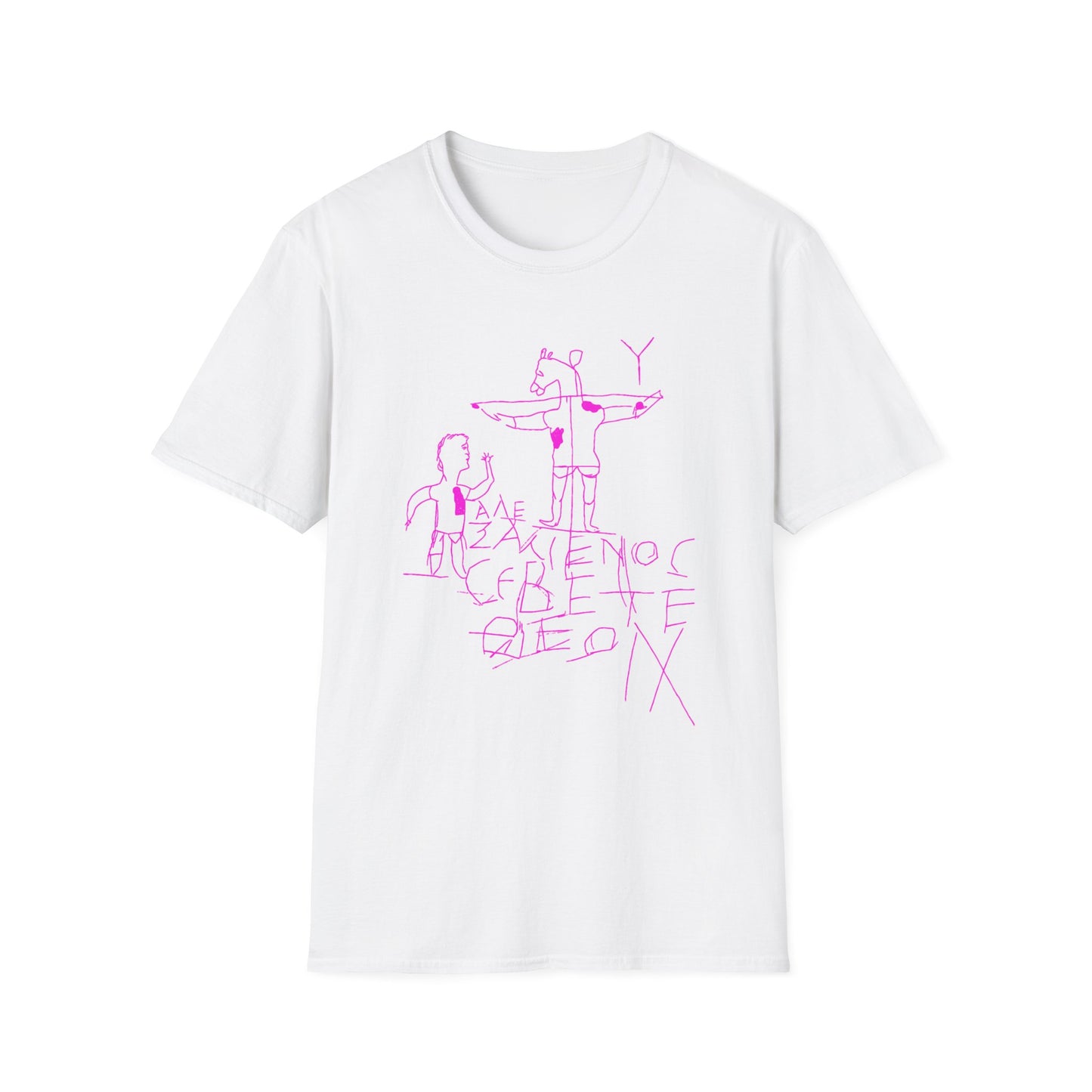 alexamenos graffito blasphemous young man worships donkey early graffiti 200 BC in pink tshirt