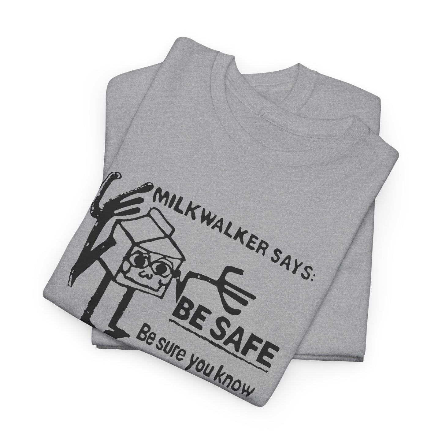 mid 80s darigold anthropomorphic milk carton safety message reproduction in black tshirt