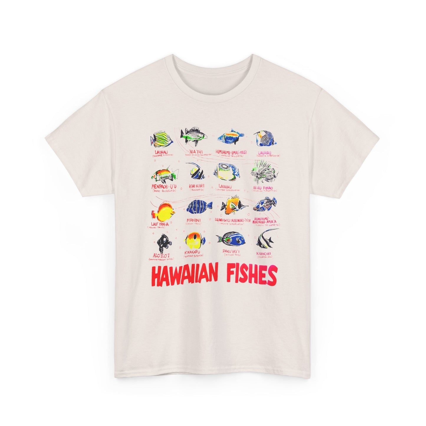 vintage hawaiian fishes reproduction with fish names tshirt