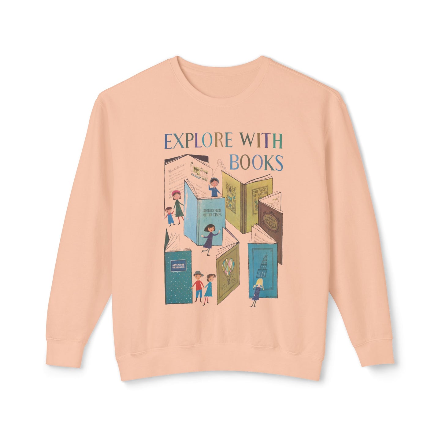 1957 book week poster by a&m provensen "explore with books" reproduction 100% cotton sweatshirt