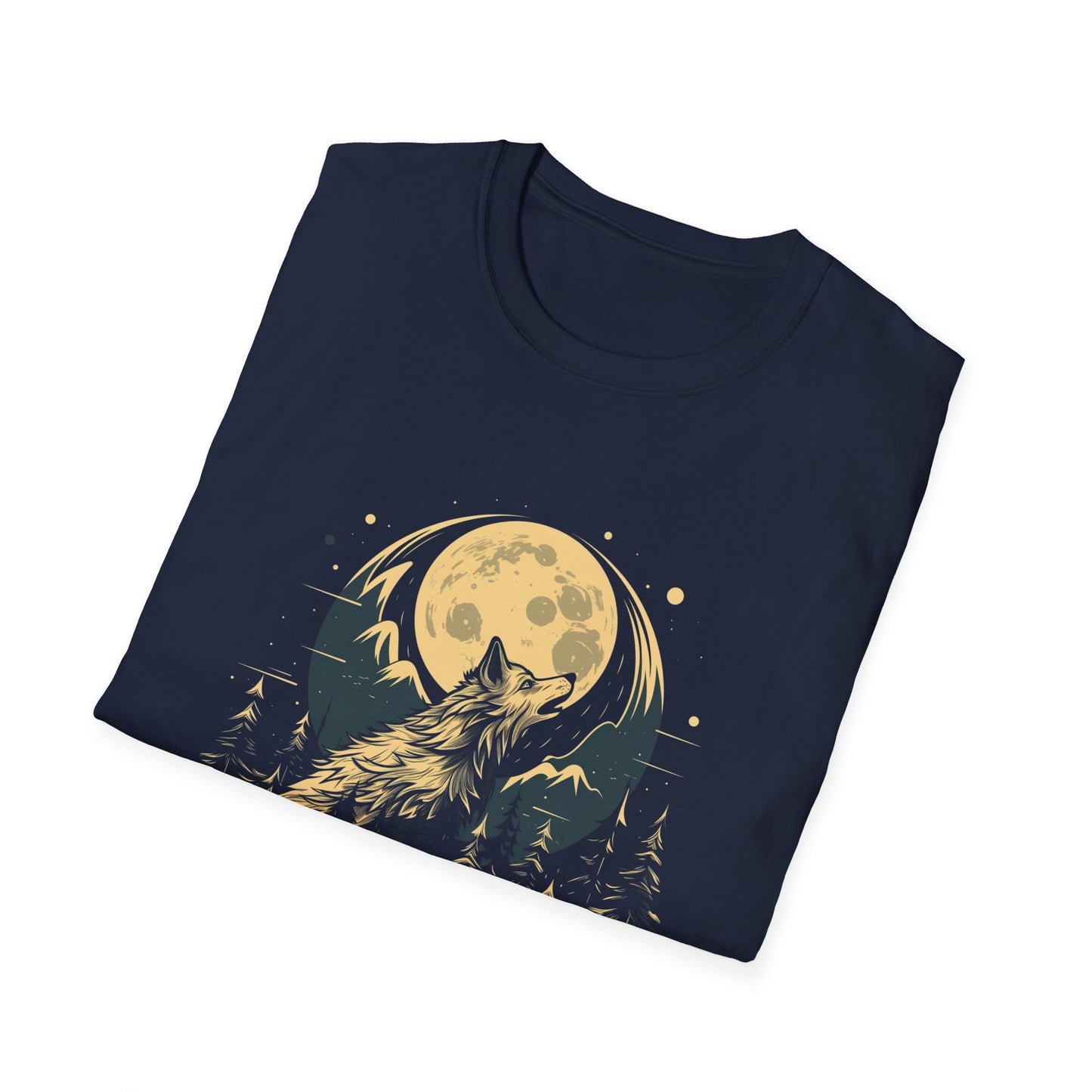 1970s style logo wolf howling at the moon tshirt