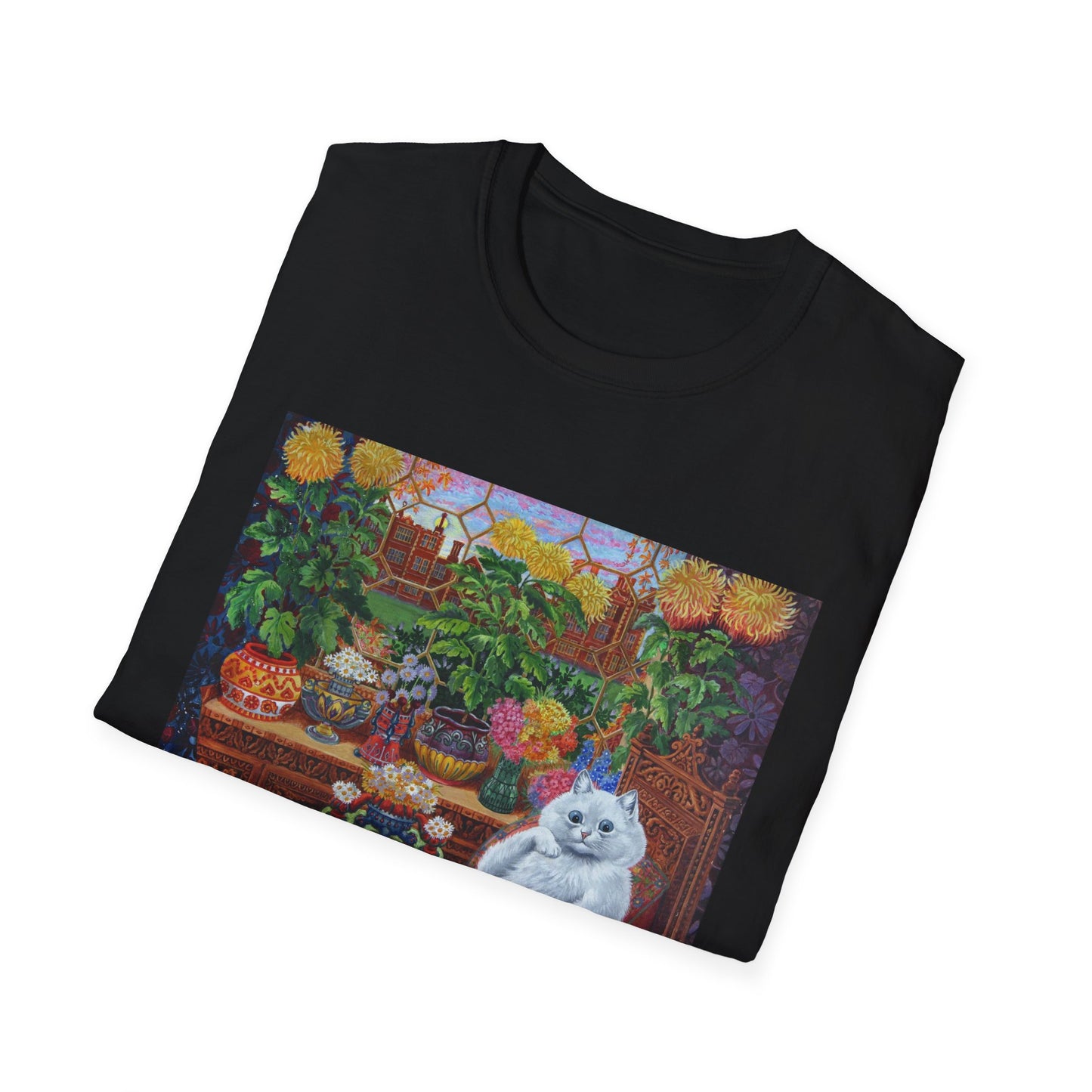 louis wain thinking cat with flowers tshirt