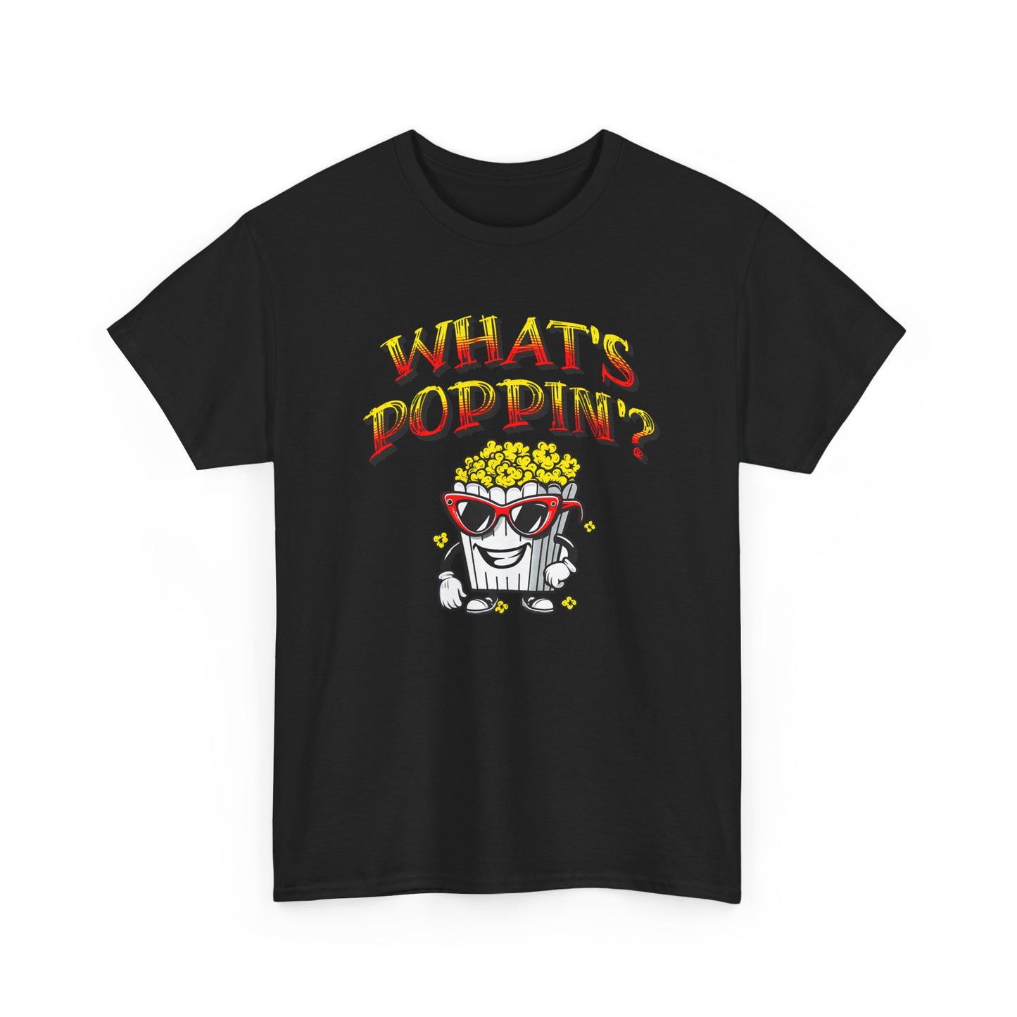 what's poppin' cool popcorn bag guy tshirt
