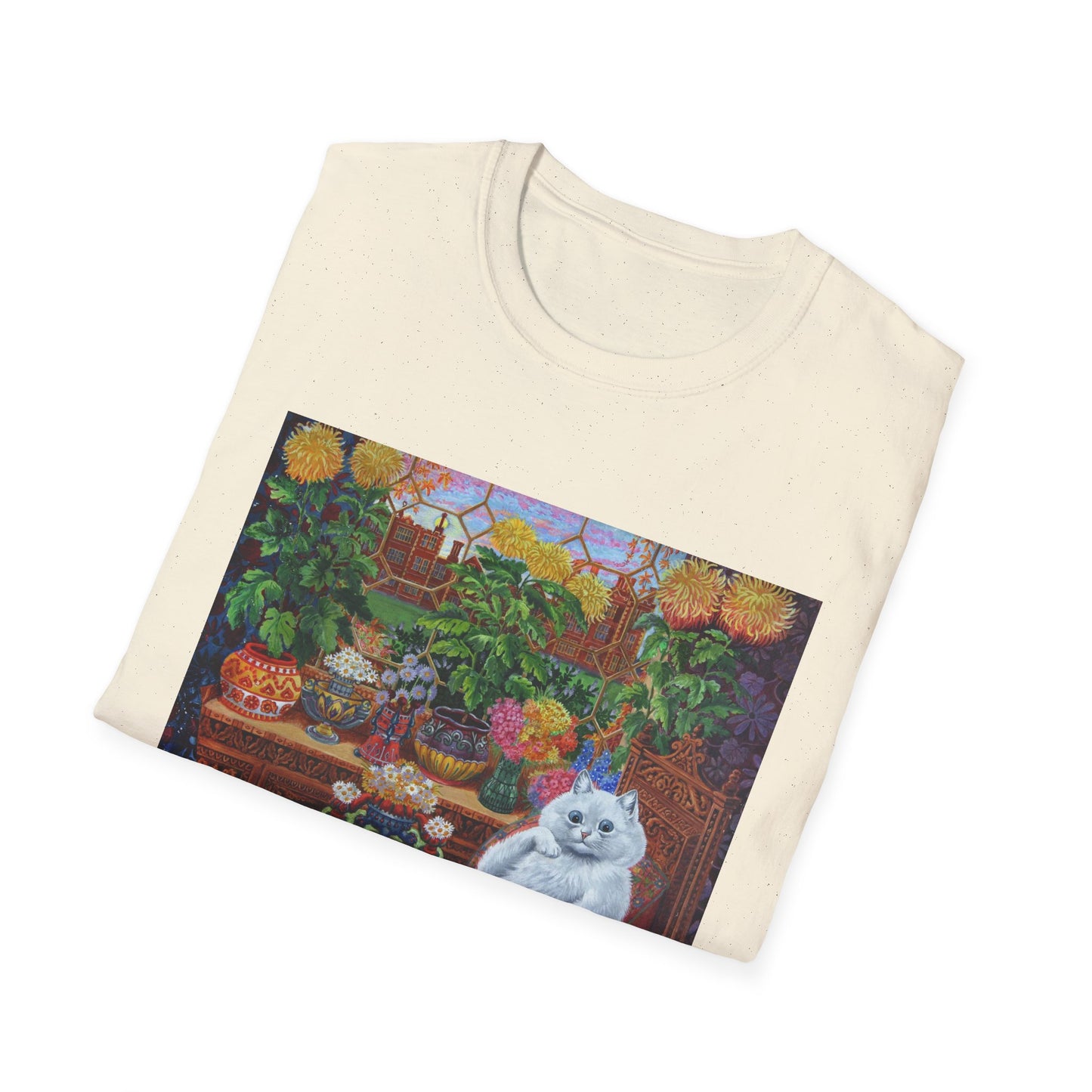 louis wain thinking cat with flowers tshirt
