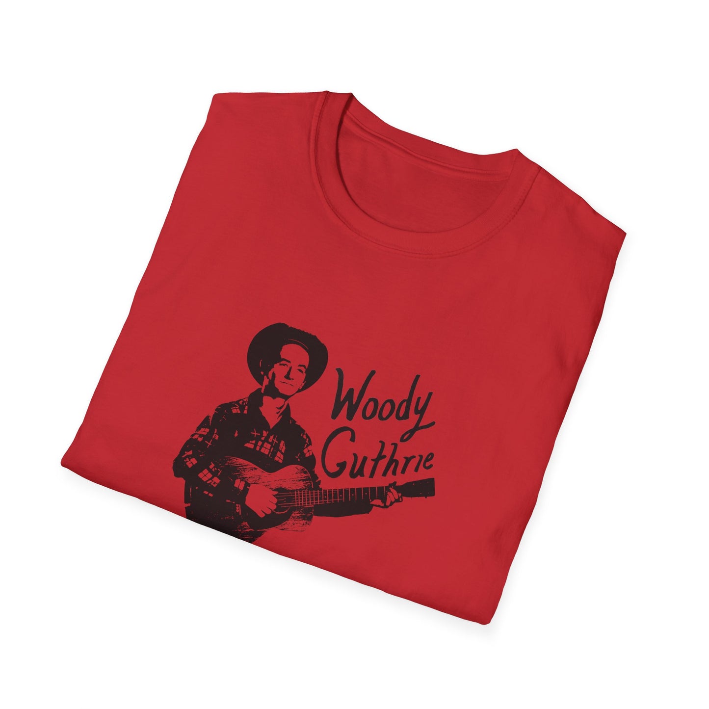 woody guthrie playing his guitar fan art tshirt
