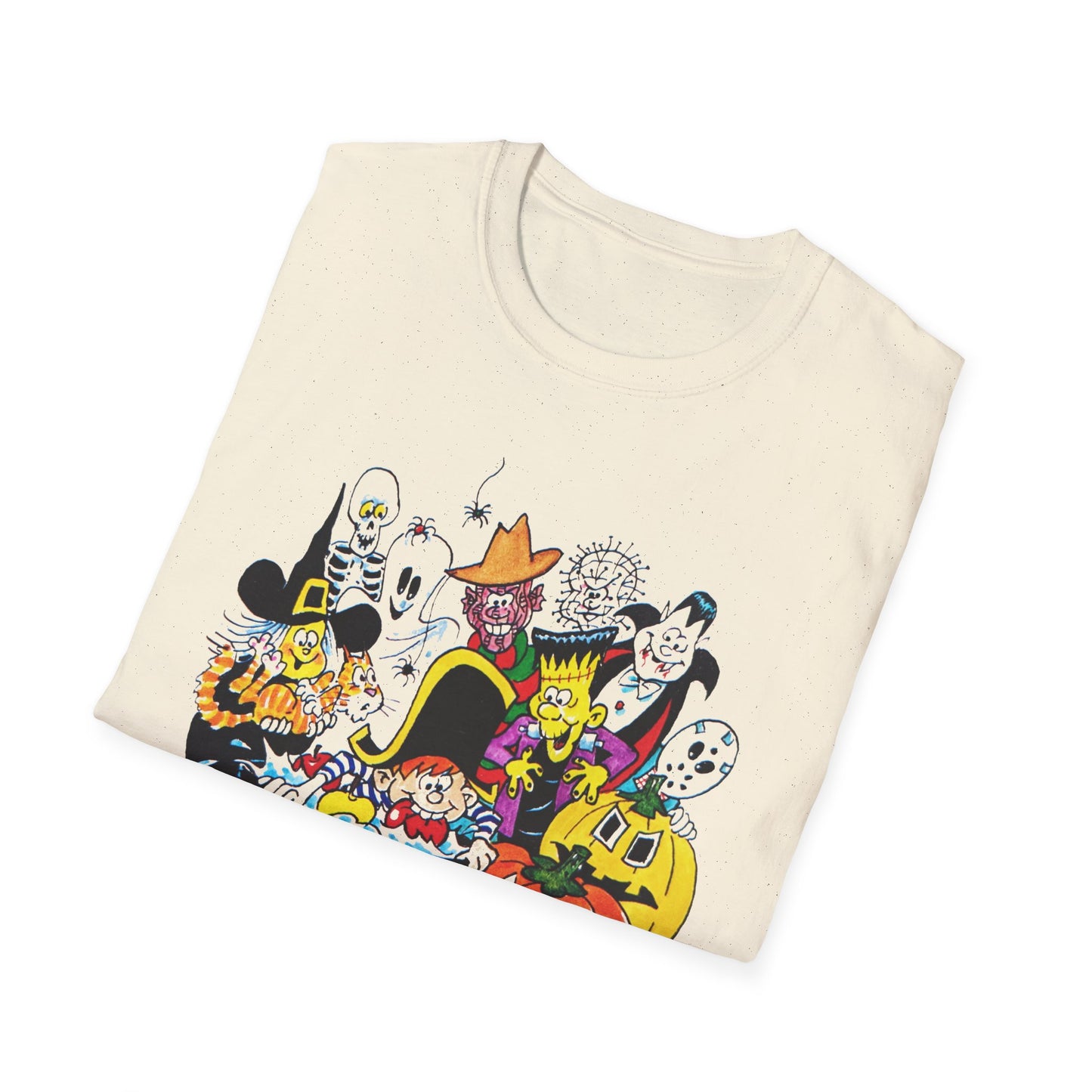 adorable cartoon witches, skeletons, jasons, freddys, and pumpkins halloween tshirt