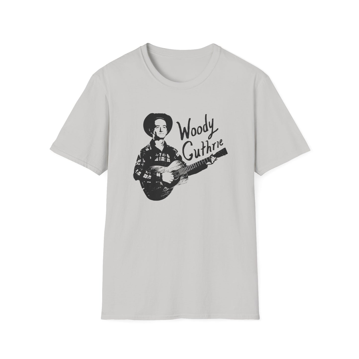 woody guthrie playing his guitar fan art tshirt