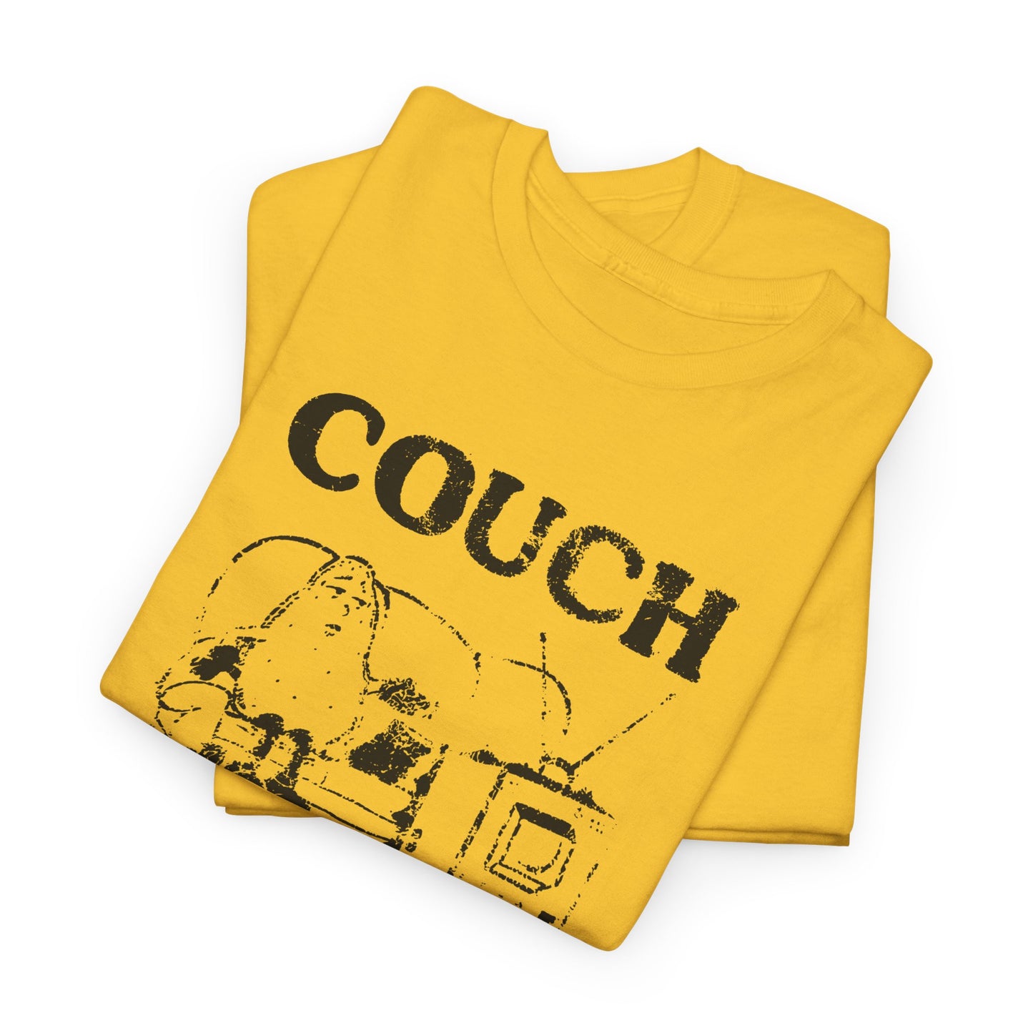 vintage couch potato reproduction in black graphic tshirt