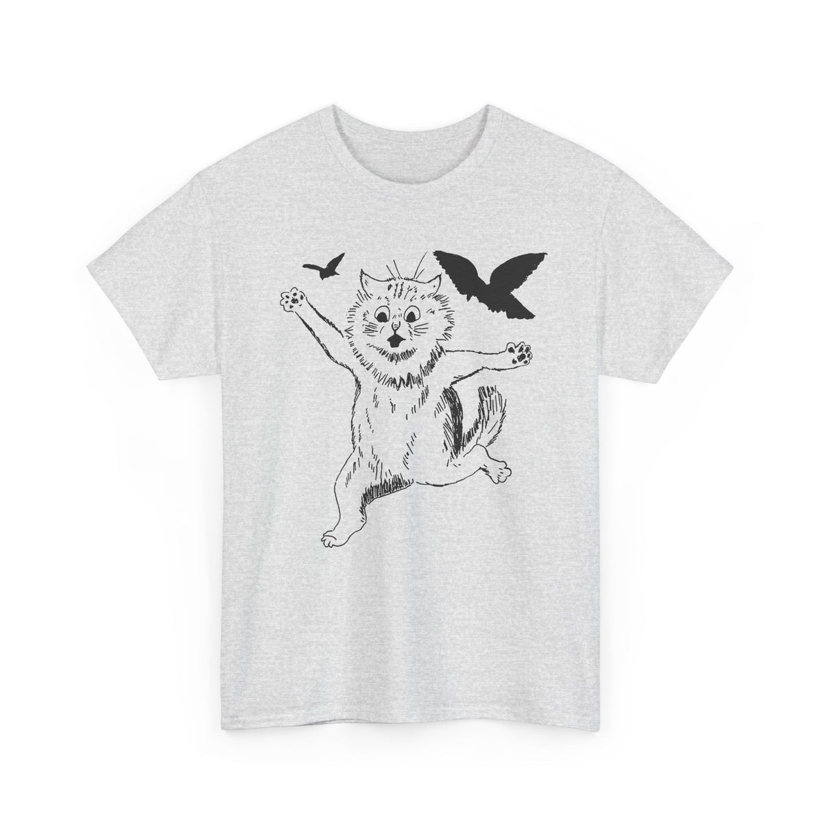 louis wain scared cat sketch running from birds tshirt