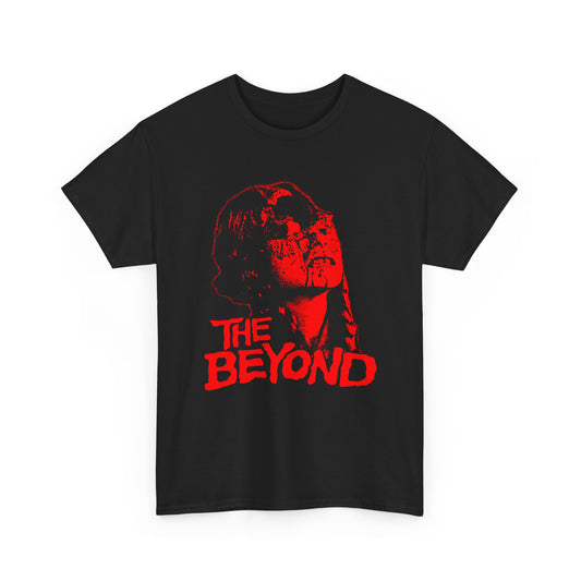 1981 italian horror movie the beyond poster in red tshirt