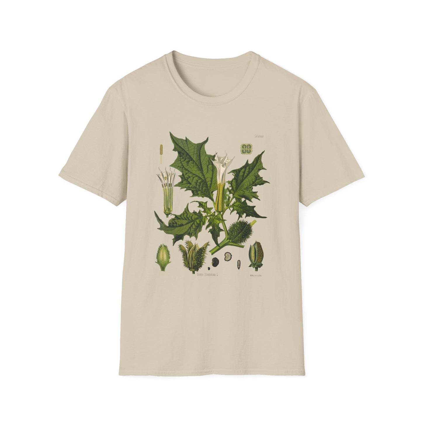 1887 botanical print from kohler's plants by hermann adolph kohler featuring datura the devil's trumpet tshirt