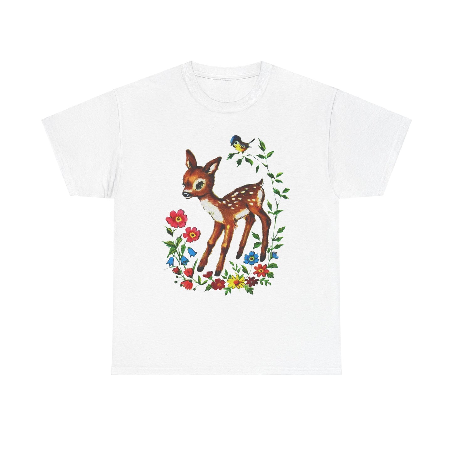 1960s cute baby deer postcard reproduction tshirt