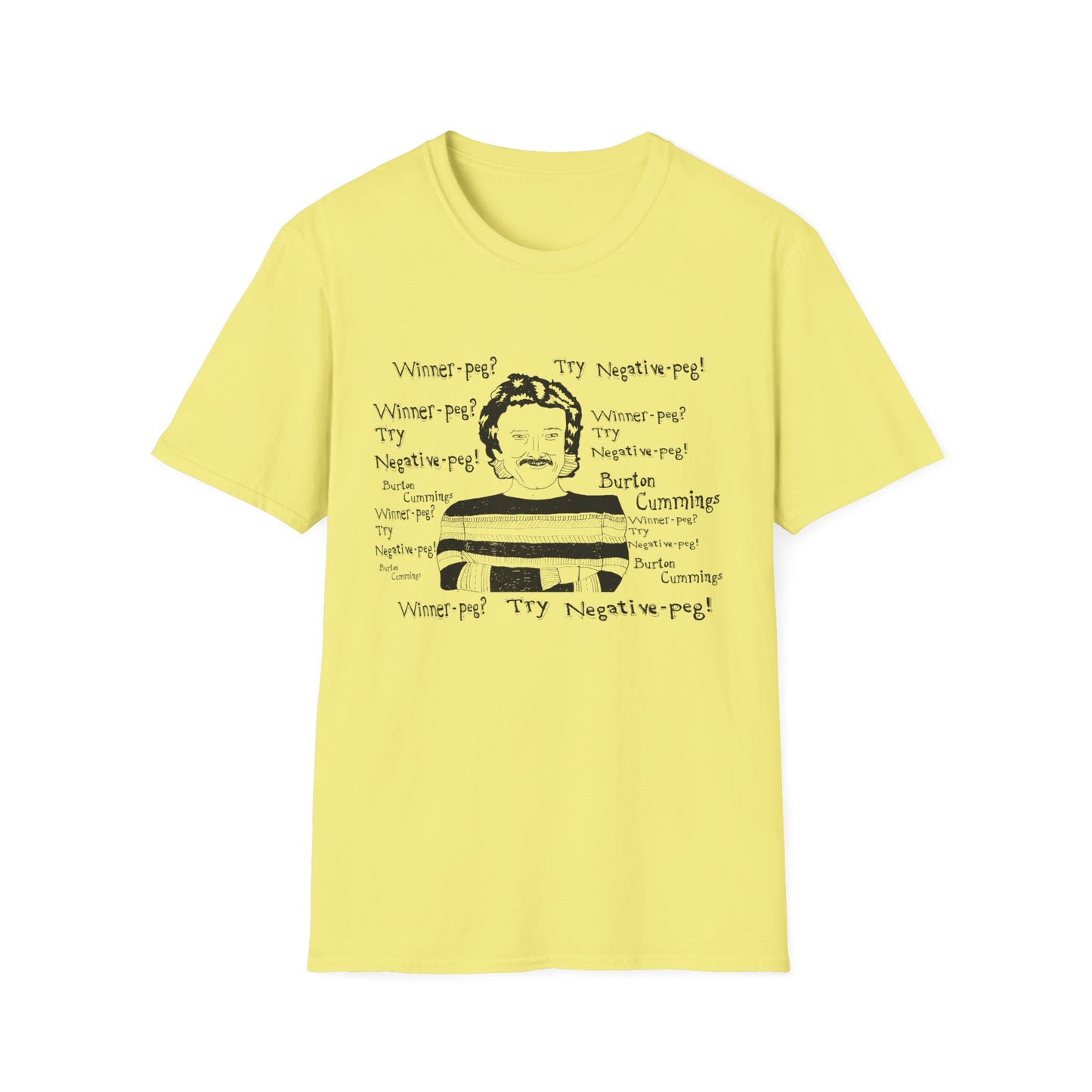 original fan art drawing of burton cummings talking about winnpeg tshirt