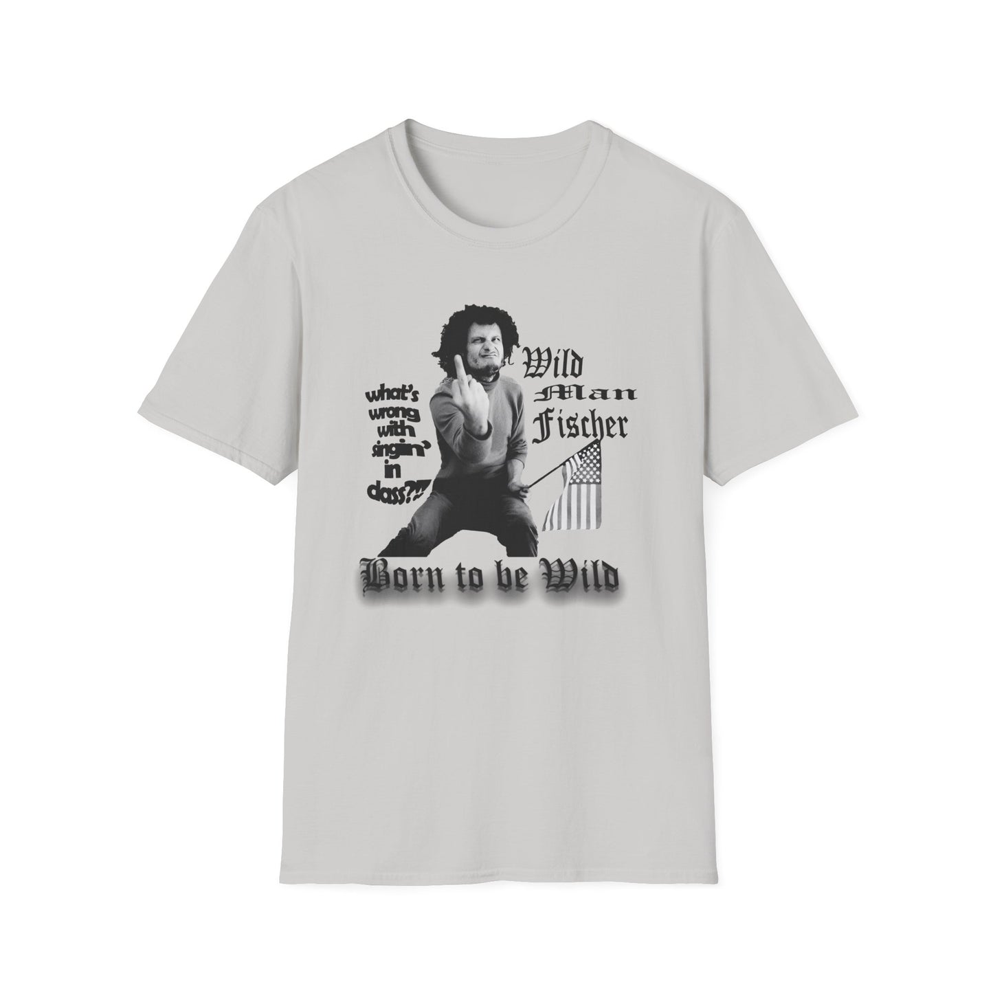 wild man fischer middle finger in black tshirt