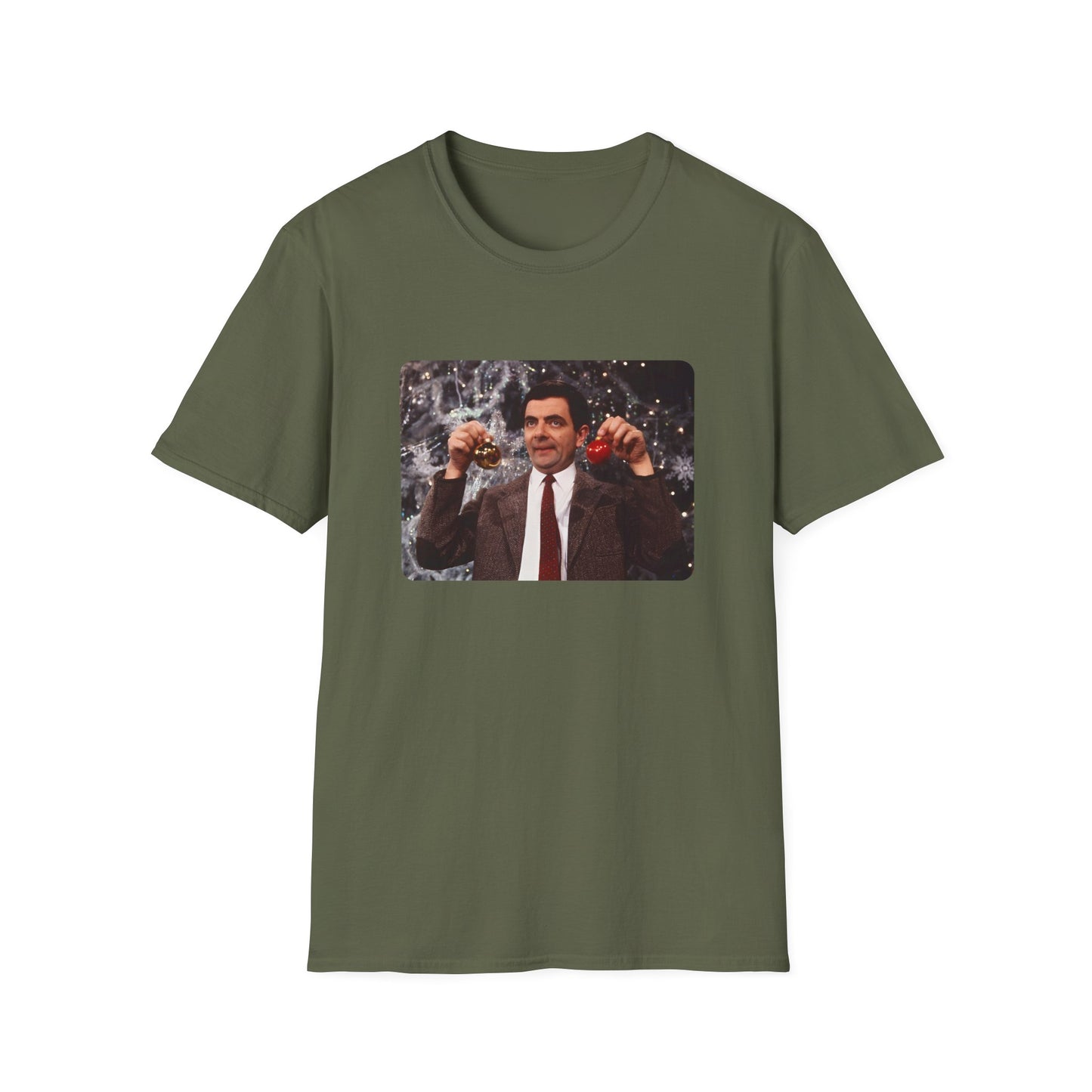 mr bean with christmas ornaments tshirt