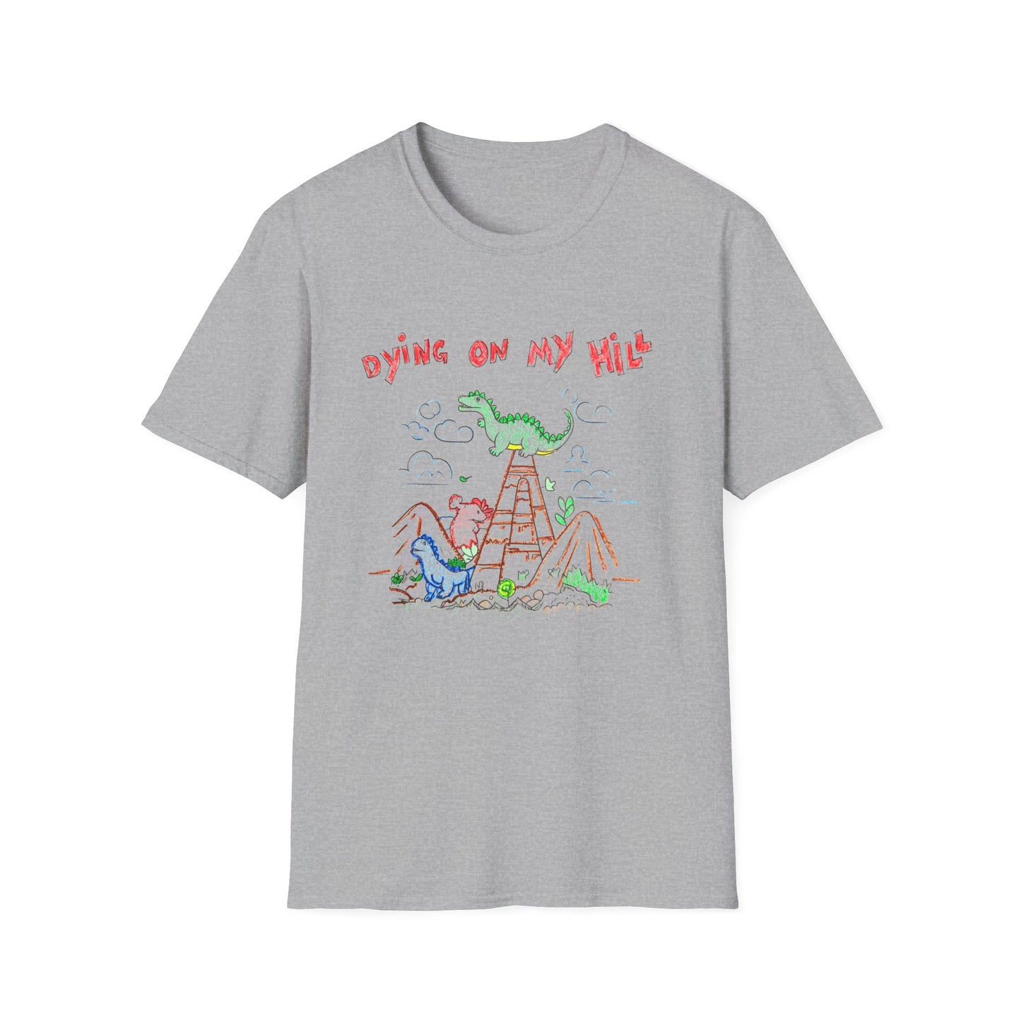 dying on my hill crayon dinosaur meme tshirt