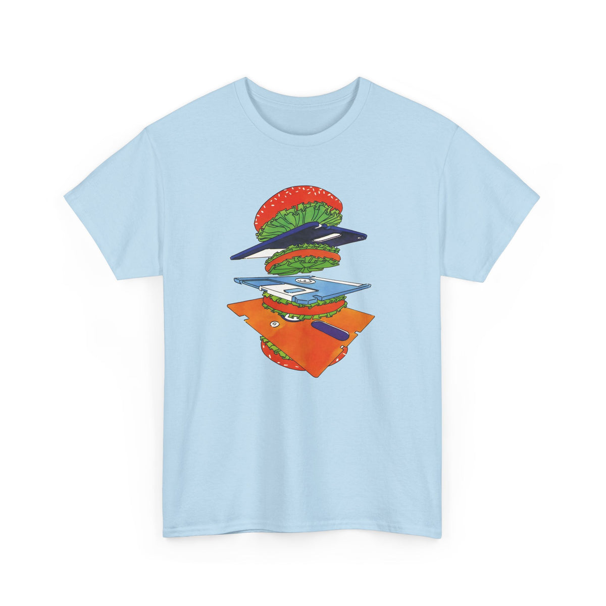 1989 uncredited art from micro mag floppy disc burger tshirt