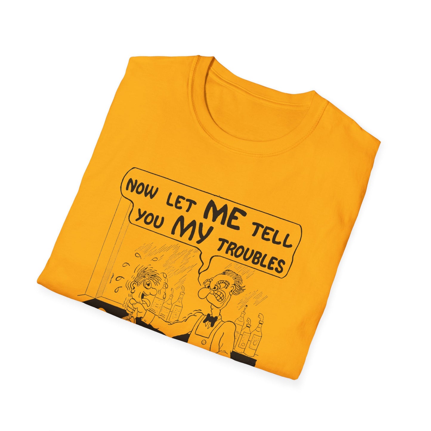 vintage postcard comic now let me tell you my troubles bartender tshirt