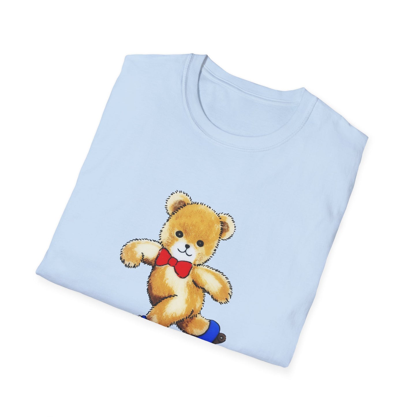 roller skating cute vintage teddy bear illustration reproduction tshirt