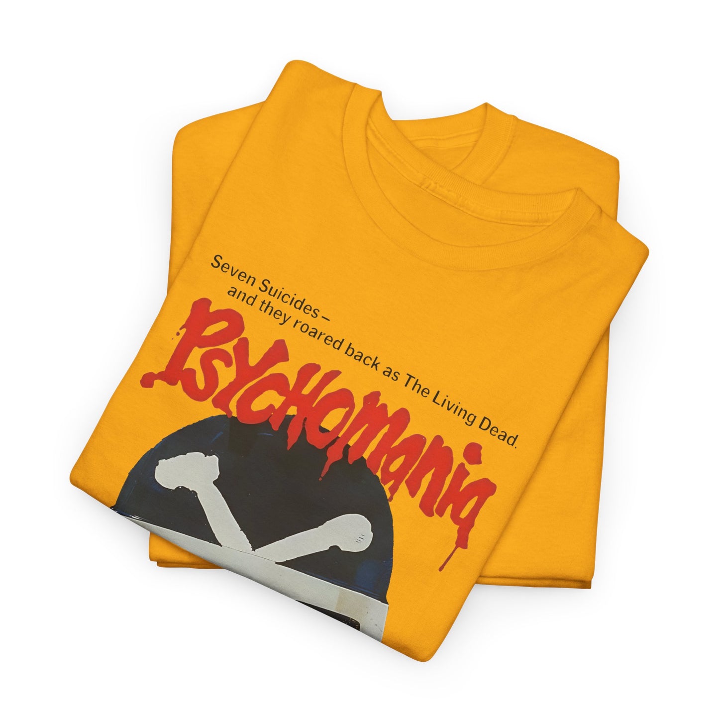 1973 psychomania movie poster with lettering tshirt
