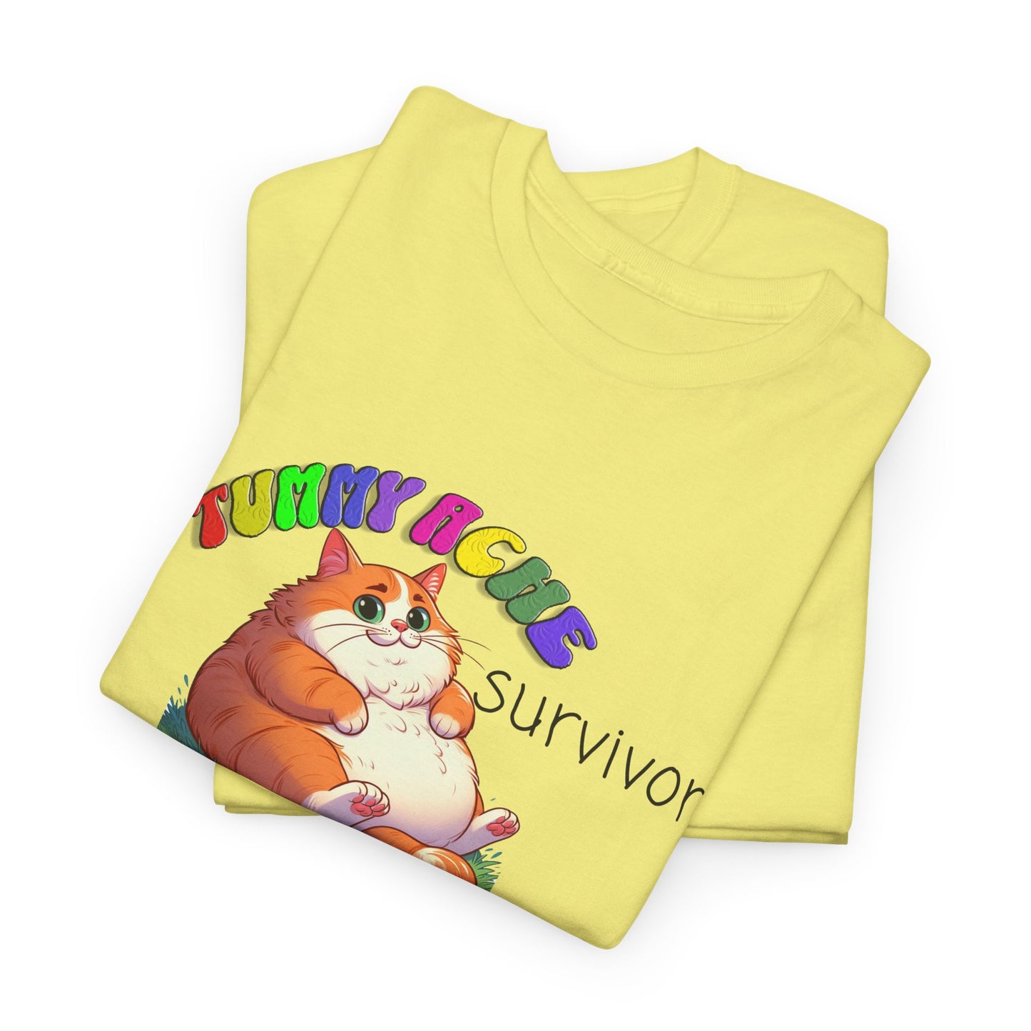 tummy ache survivor stuffed kitty silly tshirt