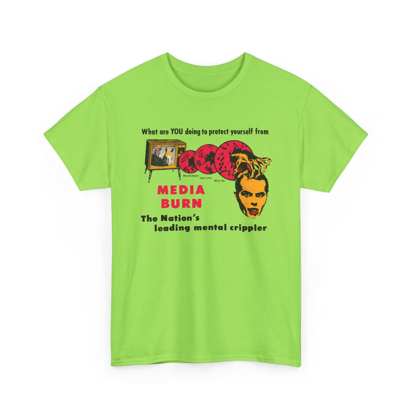 media burn the nation's leading mental crippler 1960s comix graphic tshirt