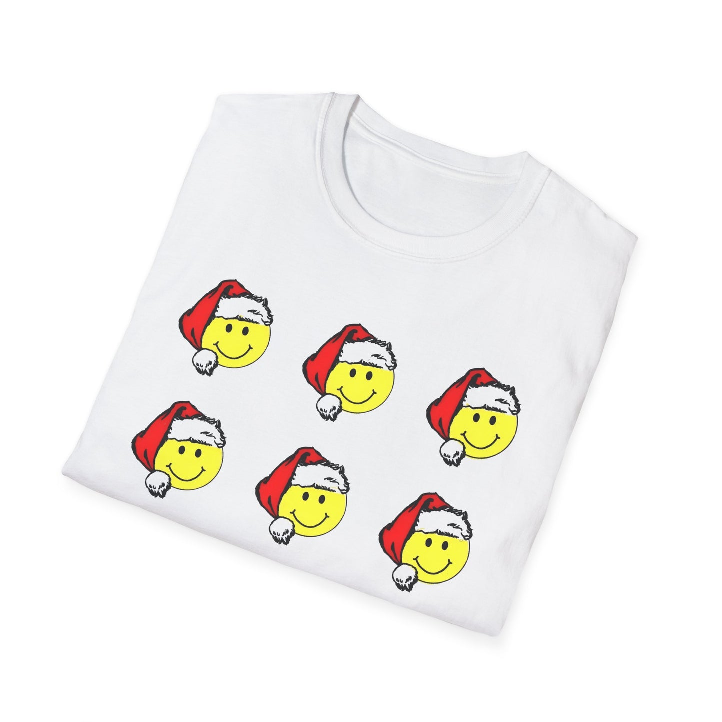 1980s sticker pack of happy face santas on a tshirt