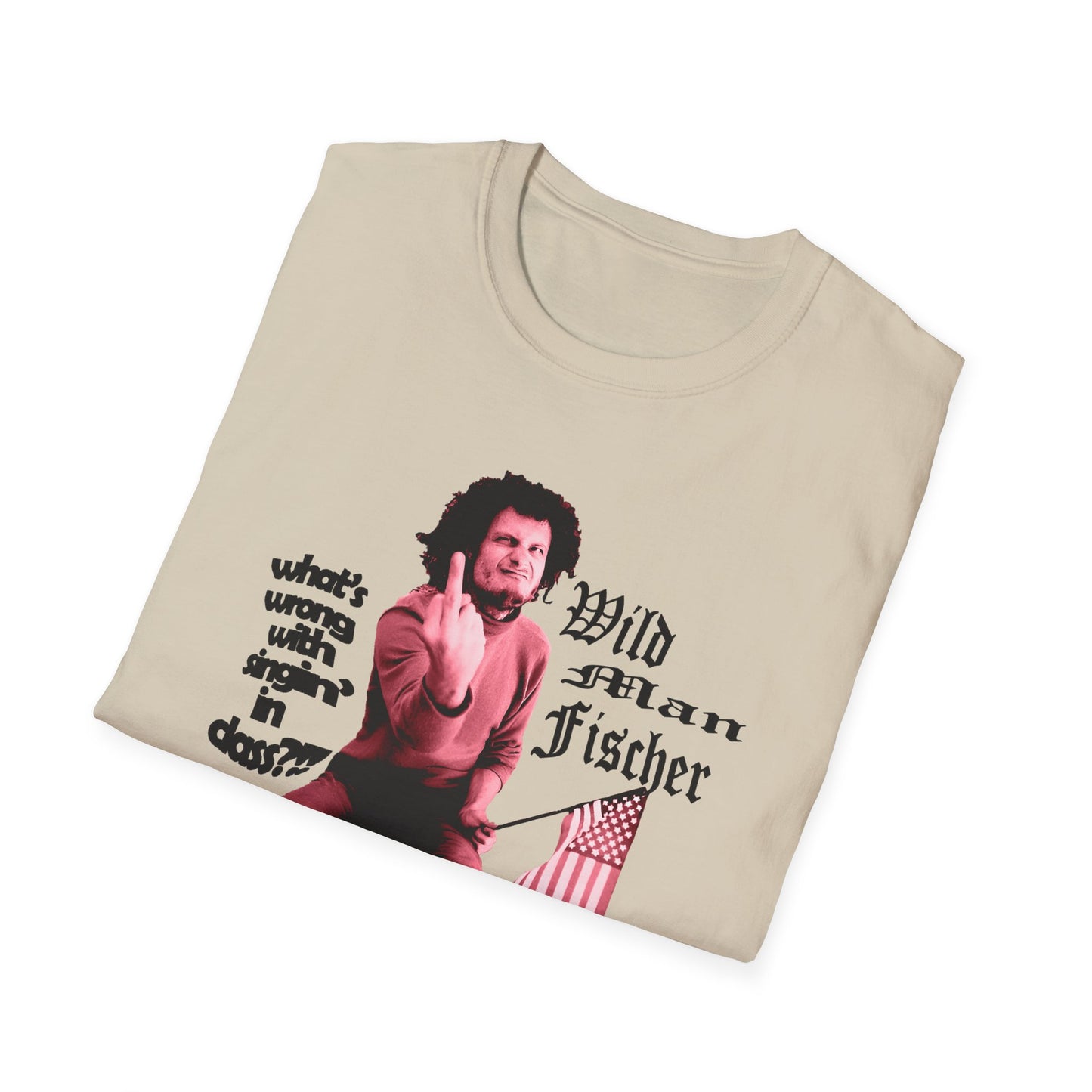 wild man fischer middle finger in red tshirt