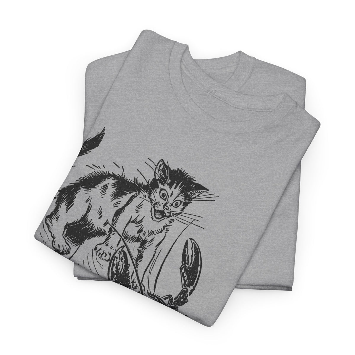mid twentieth century children's book illustration cat and lobster tshirt