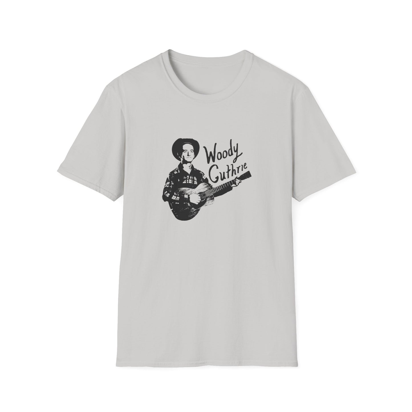 woody guthrie playing his guitar fan art tshirt