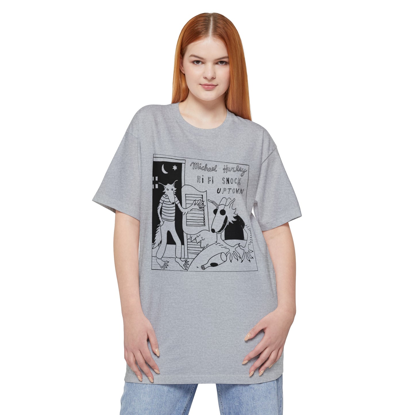 oversized michael hurley 1972 hi fi snock uptown album in stencil unisex tall beefy tshirt