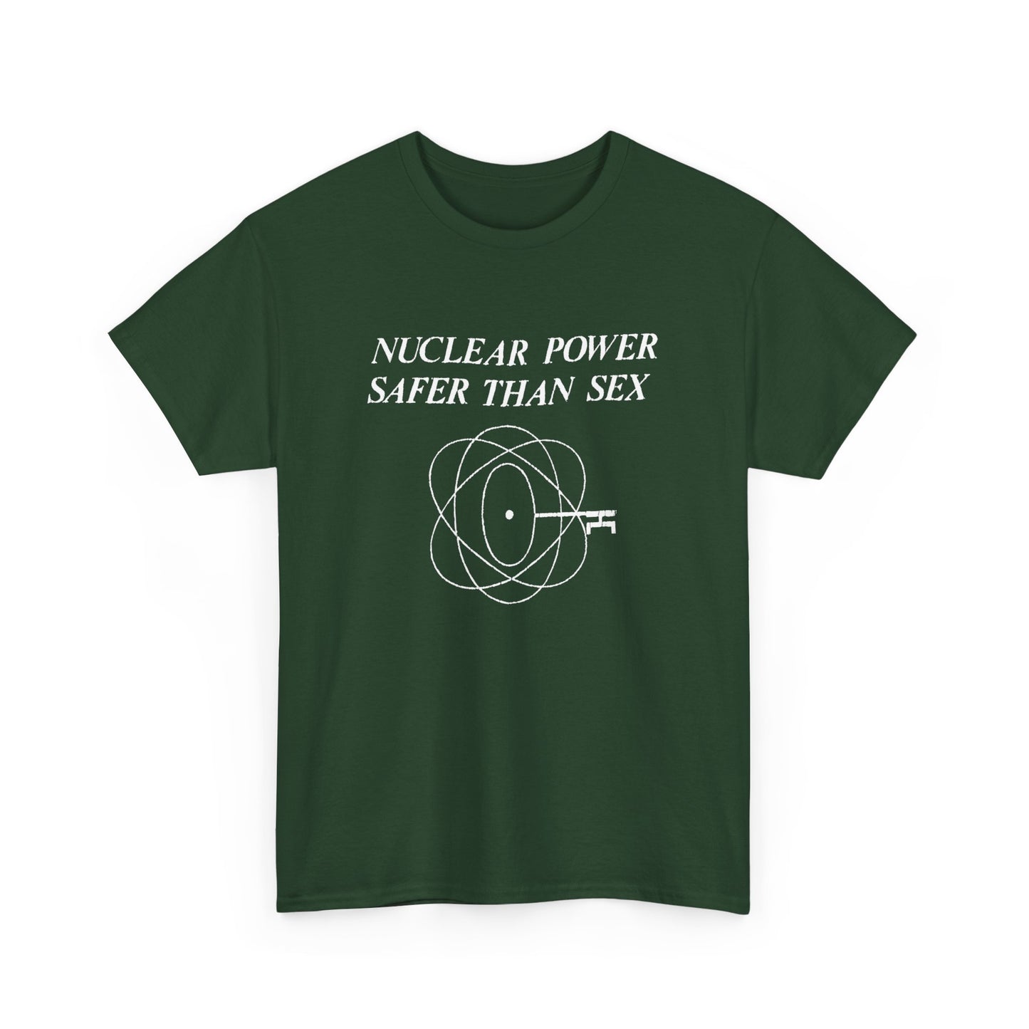 vintage 1970s design "nuclear power safer than sex" tshirt
