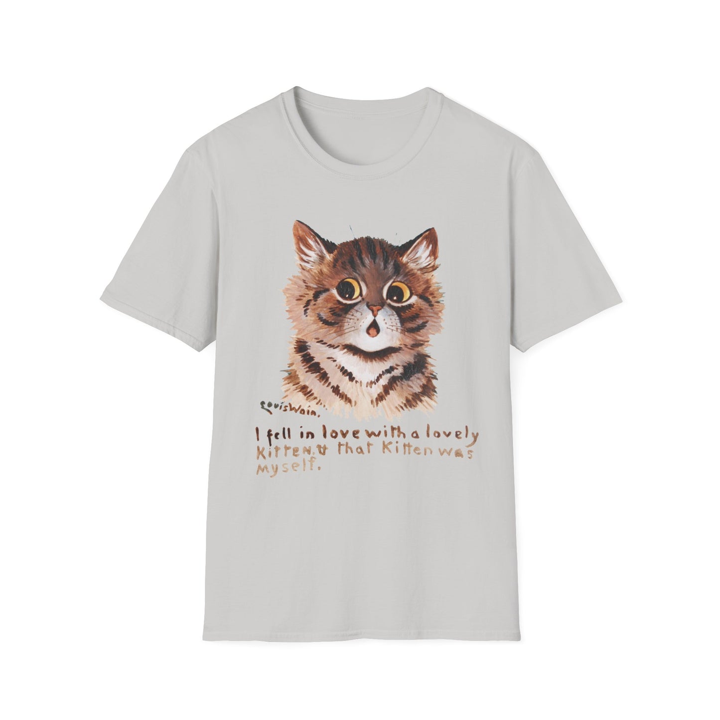 1920s louis wain cat painting "i fell in love with a lovely kitten, & that kitten was myself" tshirt