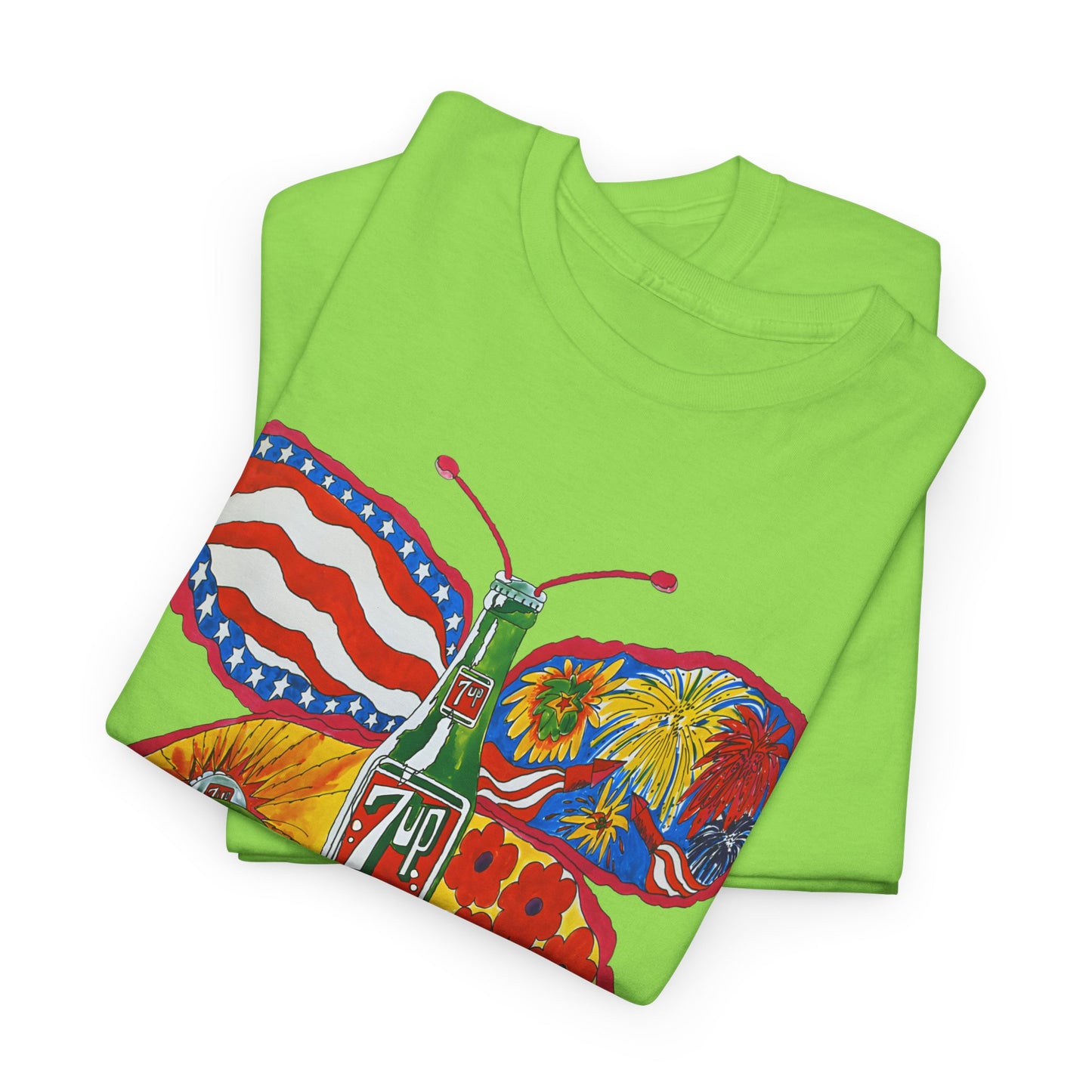 1971 psychedelic ad for 7 up butterfly and bottle reproduction custom edit tshirt